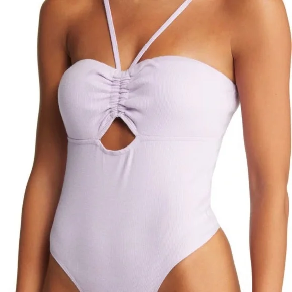 Open Edit Cut Out Body Suit in Purple Bloom - Picture 7 of 8